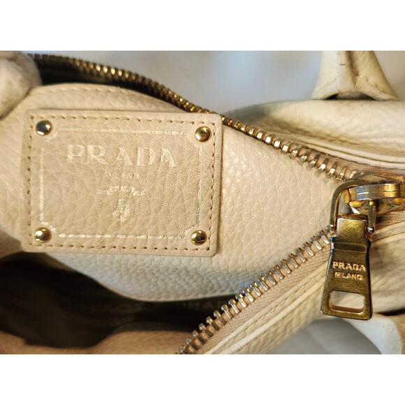 Prada Vitello Daino Tote White Cream Leather with Crossbody Strap Work Bag - Picture 14 of 16